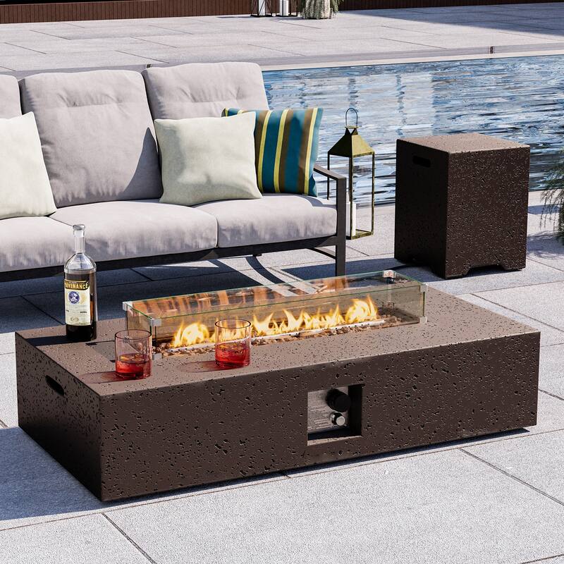 COSIEST 56'' Outdoor Propane Rectangle Fire Pit with Tank,Wind Glass ...