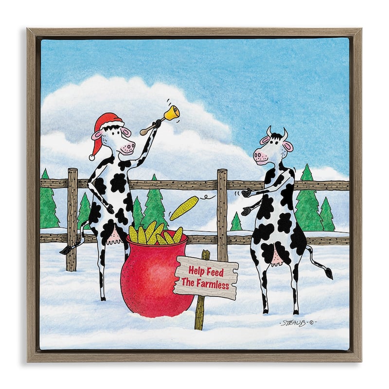 Stupell Feed The Farmless Funny Cows Framed Floater Canvas Wall Art Design By Roger Straub - 18 x 18 - Brown