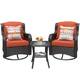 OVIOS 3-piece Rattan Wicker Rocking Swivel Chair Set
