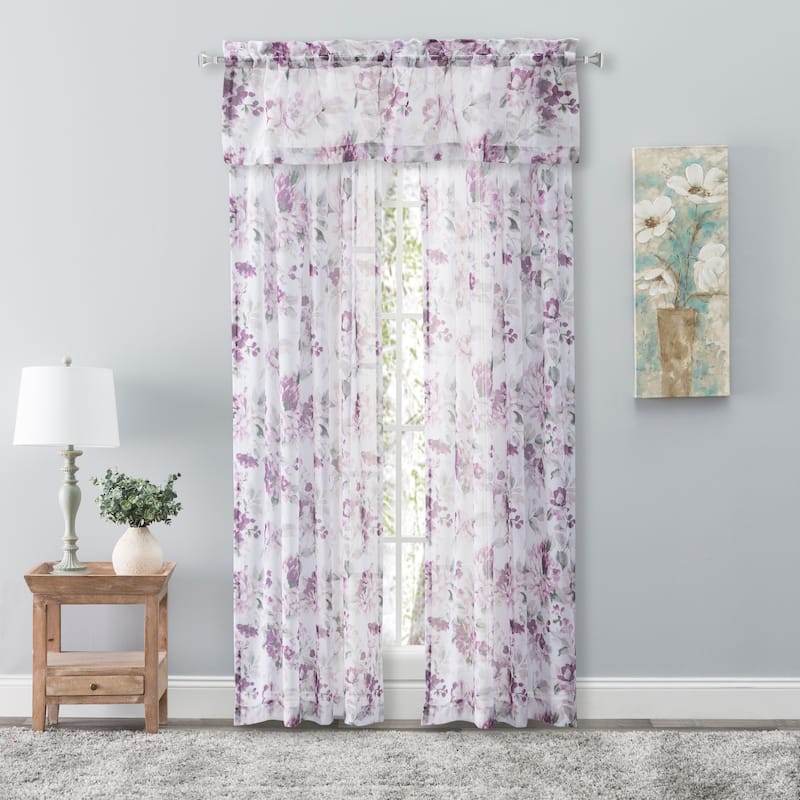 Whimsical Semi-Sheer Floral Rod Pocket Curtain Panel
