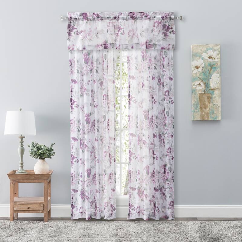 Whimsical Semi-Sheer Floral Rod Pocket Curtain Valance