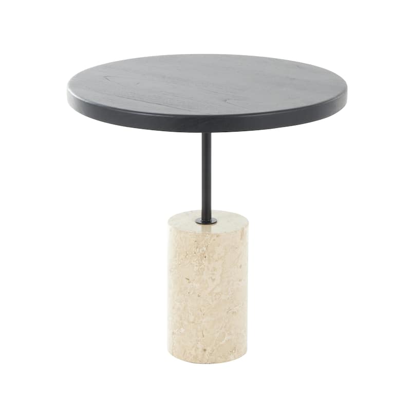 Wood Geometric Accent Table with Ivory Marble Base - Black - Roche River Decor