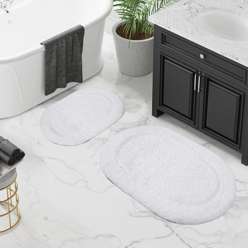 Superior Cotton Non-slip Oval Bath Rug - (Set of 2) - White