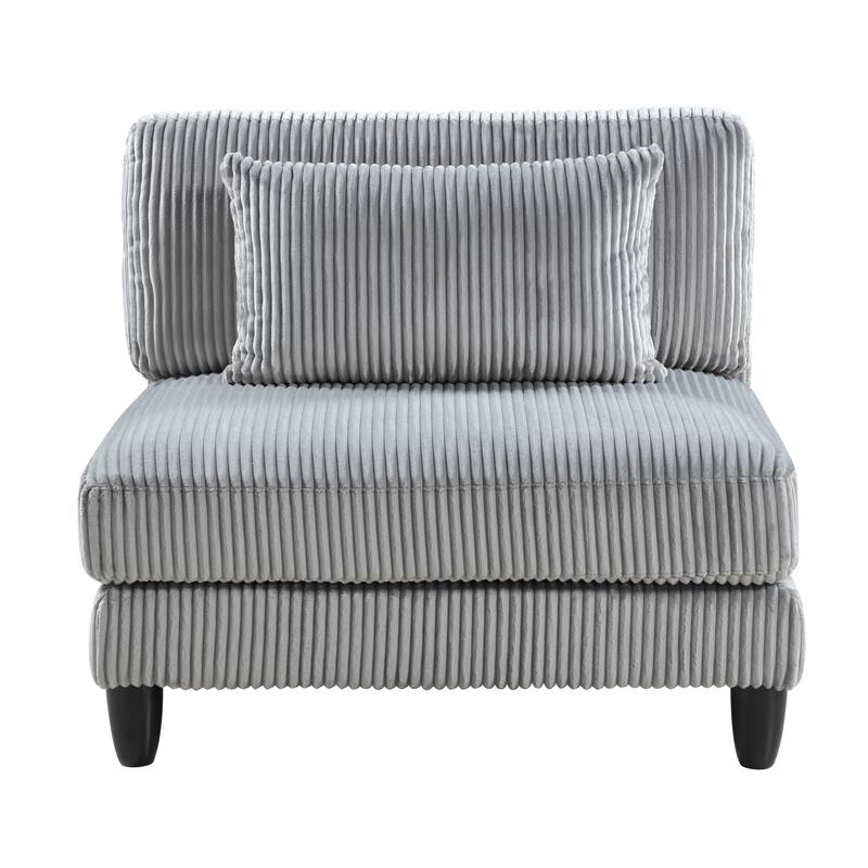 6pc Gray Corduroy Modular Sectional Set - 2 Armless Chairs, 2 Corner Seats, 2 Ottomans with Pillows