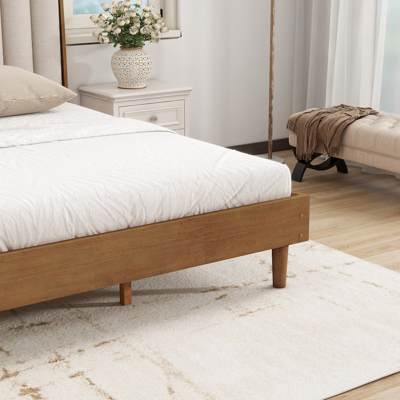 King Size Wood Platform Bed with Upholstered Headboard