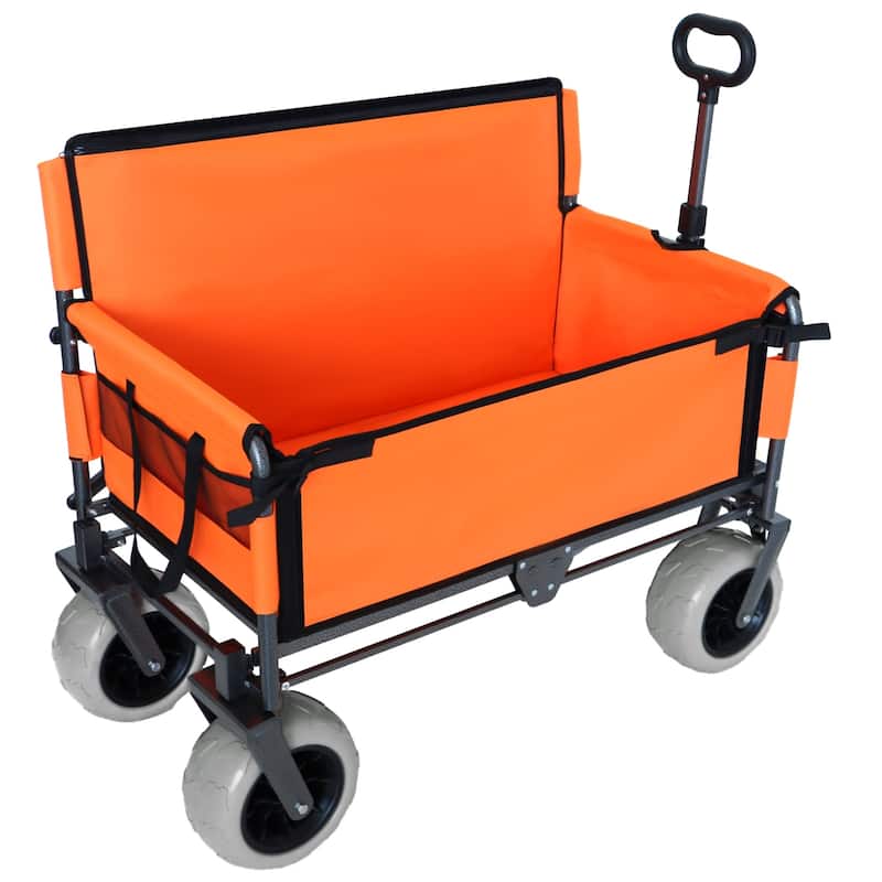 3-in-1 Folding Wagon Cart with Bench & 9″×4″ Beach Tires