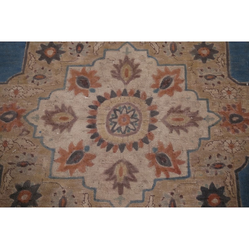 Blue Tabriz Vintage Persian Area Rug Handmade Oriental Wool Carpet - 8'3" x 10'11"