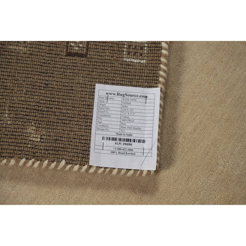 Beige Tribal Gabbeh Indian Rug Hand-Knotted Wool Carpet - 5'2" x 7'6"
