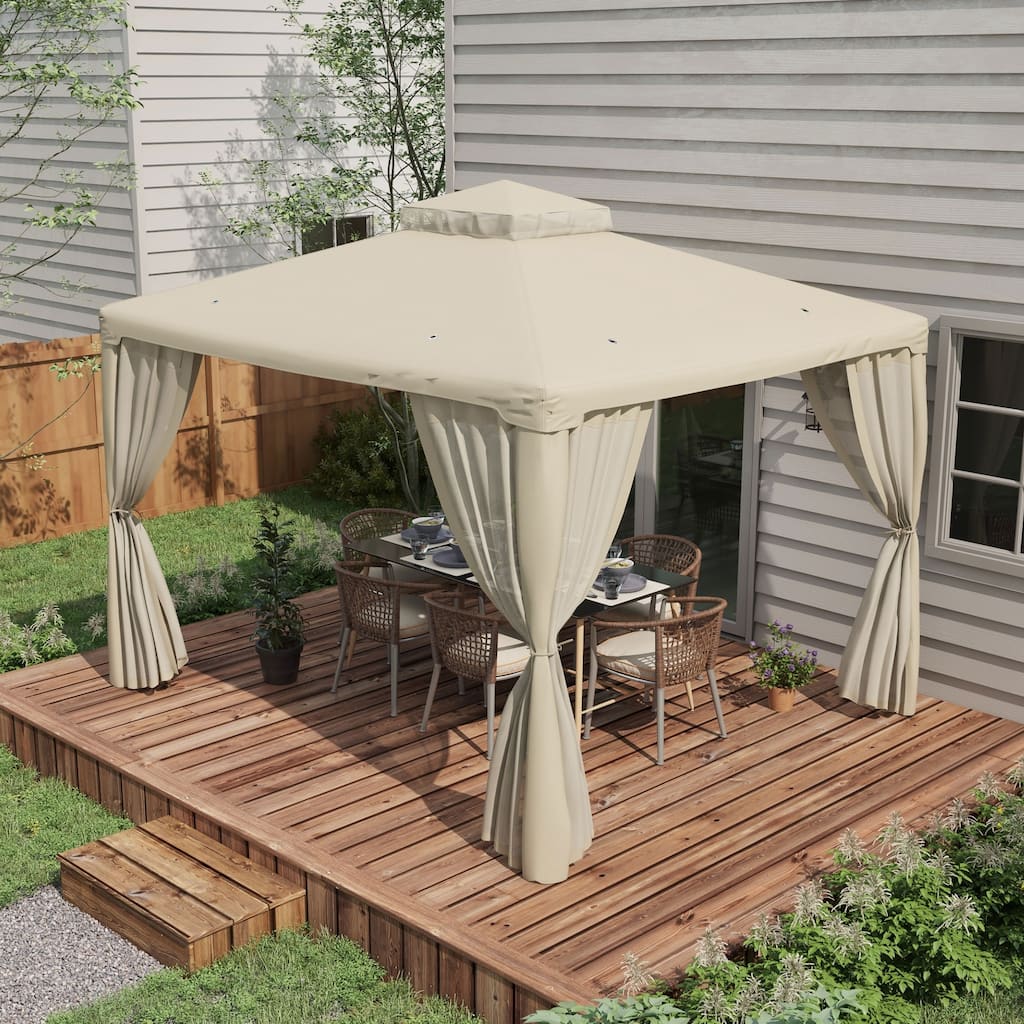 Outsunny 9.6' x 11.6' Patio Gazebo, Outdoor Canopy Shelter with 2-Tier Roof and Netting, Steel Frame for Garden, Lawn, Backyard