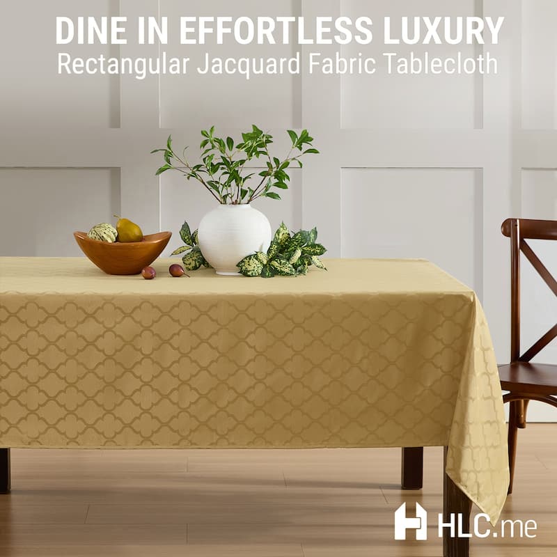 HLC.me Modena Lattice Fabric Tablecloth, Jacquard Fabric Table Cloth for Round Rectangle Table Advanced Water & Fade Resistance