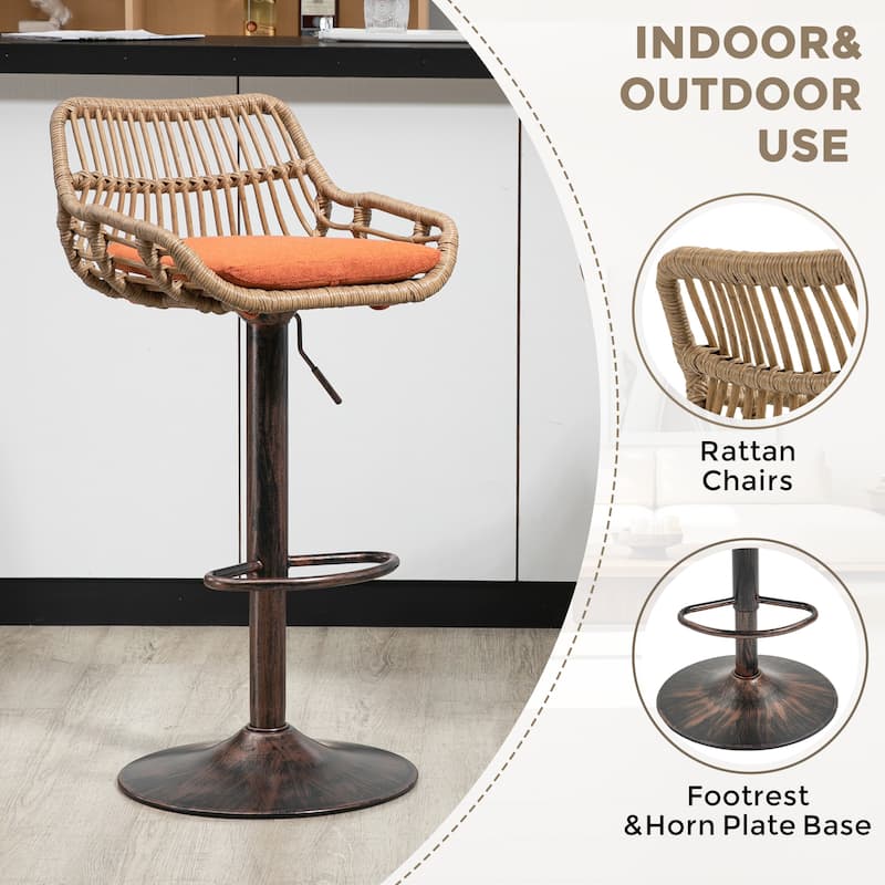 Set of 2 Modern Swivel Bar Stools, Adjustable Counter Height with Footrest, Orange