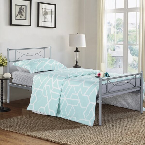 Cheerwing elephance twin size metal platform bed with bowknot headboards easy assembly sale