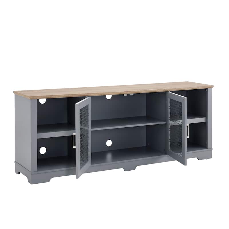 70" TV Stand with Open Shelves and Glass Door Cabinets for TVs Up to 80"