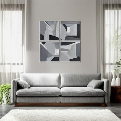 Canvas Wood Frame Wall Art Abstract Texture (Set of 4) - 20" Black