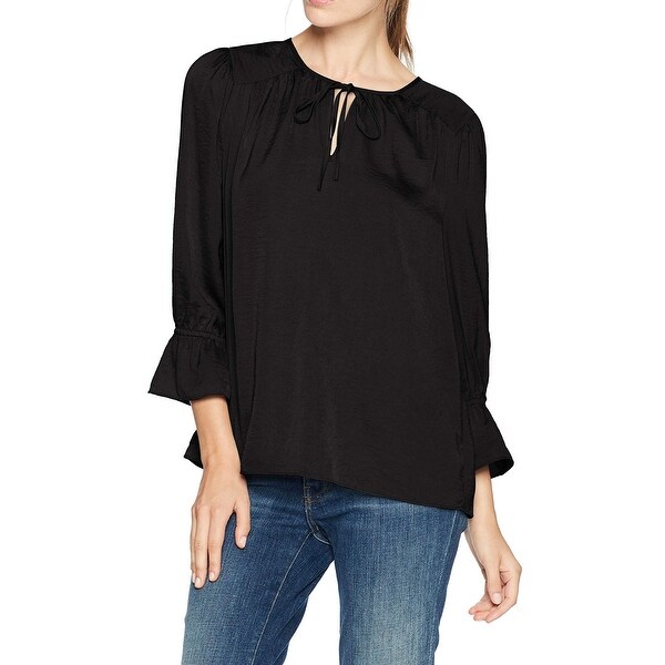 Lucky Brand Black Womens Size Small S Parachute Peasant Top Blouse