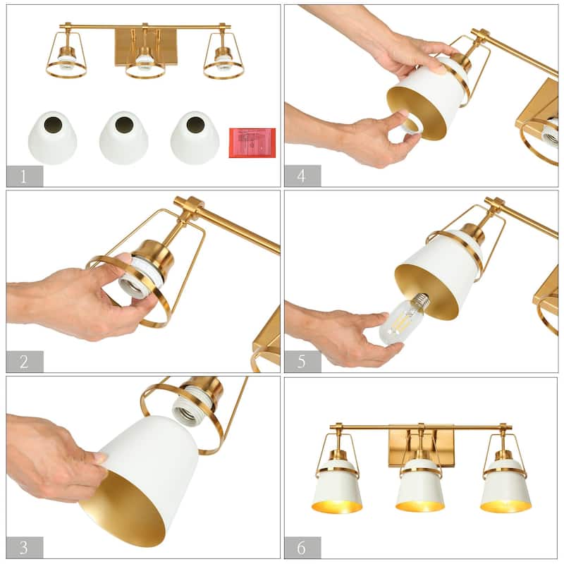 Modern Contemporary White 3-Light Bathroom Vanity Lights with Cone Metal Shade - L 22''