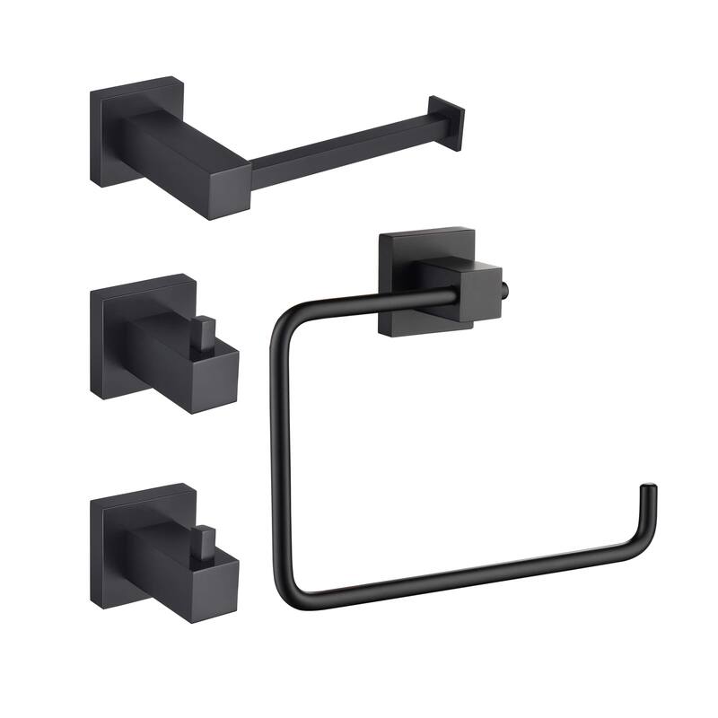 Cube 4-Piece Bathroom Hardware Set - Matte Black