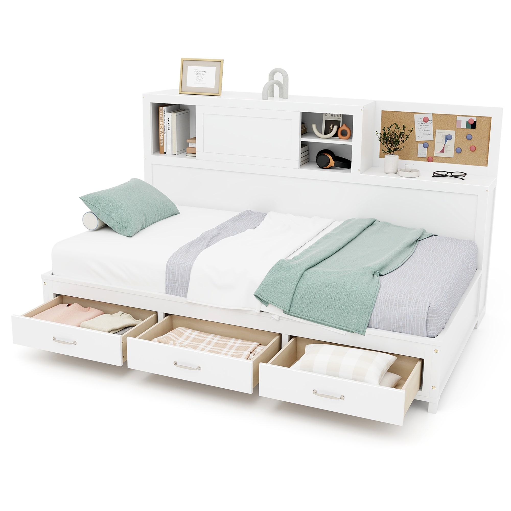Gymax Twin Size Daybed w/ 3 Drawers Wooden Sofa Bed Frame w/ Storage