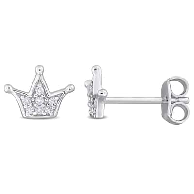 Miadora 1/7ct TGW Created White Sapphire Crown Stud Earrings Sterling Silver
