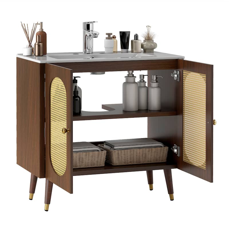 36" Rattan Boho Bathroom Vanity with Sink