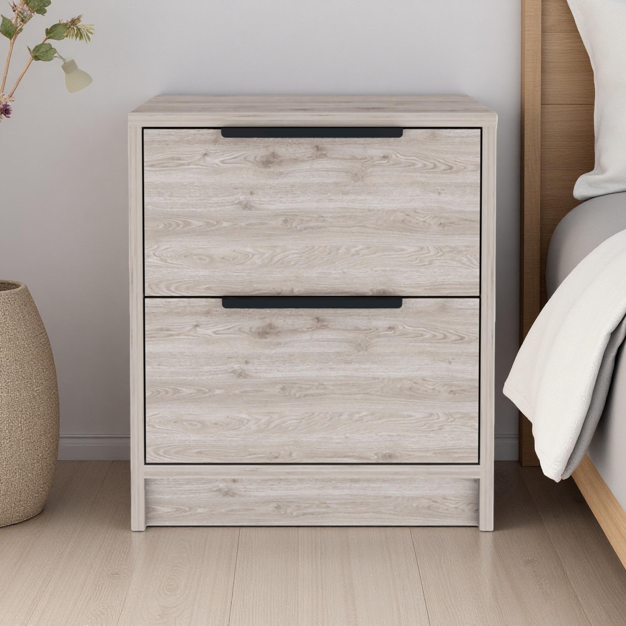 16"L Manufactured Wood 2-Drawer Nightstand with Metal Handles, Modern Design