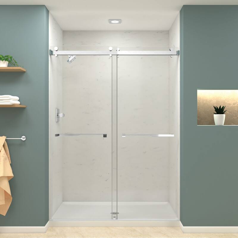 Brooklyn 60 in. W x 80 in. H Double Sliding Frameless Shower Door with Clear Glass - 58-60-in W x 80-in H