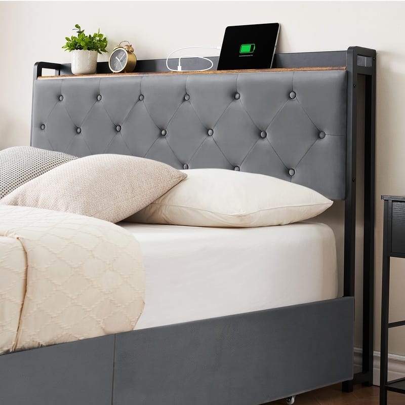 Bed Frame with Sturdy Metal Slats Support