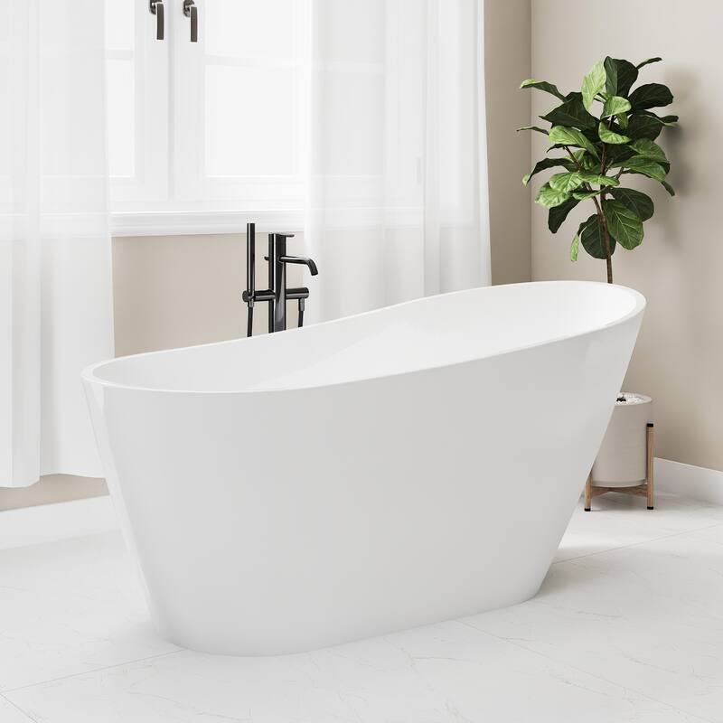59.06 in. x 29.53 in. Acrylic Freestanding Soaking Bathtub in Gloss white