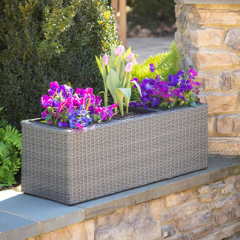 35 in. 3 Divider Resin Planter with 3 Plastic Pots