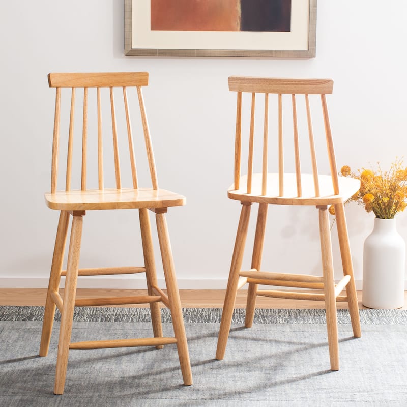 SAFAVIEH Zillah 24-inch Spindle Farmhouse Counter Stool (Set of 2) - 17.7" x 20.5" x 39.1" - 18"W x 21"D x 39"H - Natural