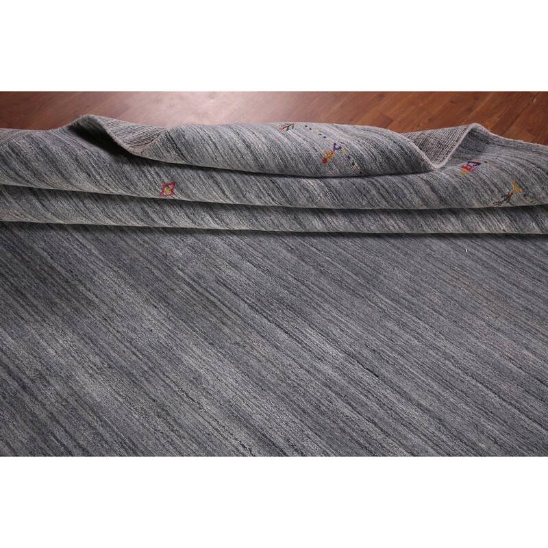 Striped Gray Gabbeh Oriental Area Rug Handmade Wool Carpet - 7'11"x 9'9"