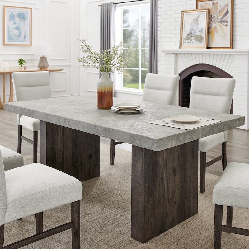 Roundhill Furniture Sorlen Modern 5-Piece Dining Set, 3D Faux Concrete Table with 4 Chairs