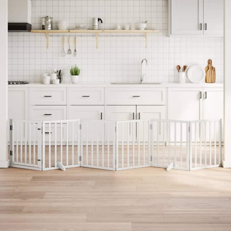 vidaXL Dog Gate Foldable Poplar Wood - White(3)