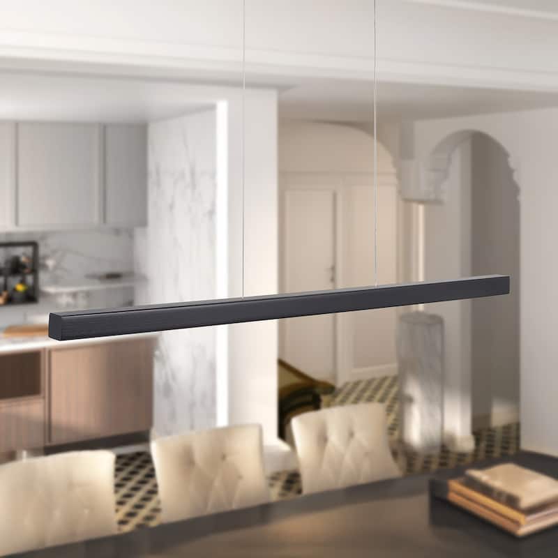 Starsky 1-Light Farmhouse Rustic Wooden Integrated LED Linear Kitchen Island Light 3000K Warm Light Chandelier