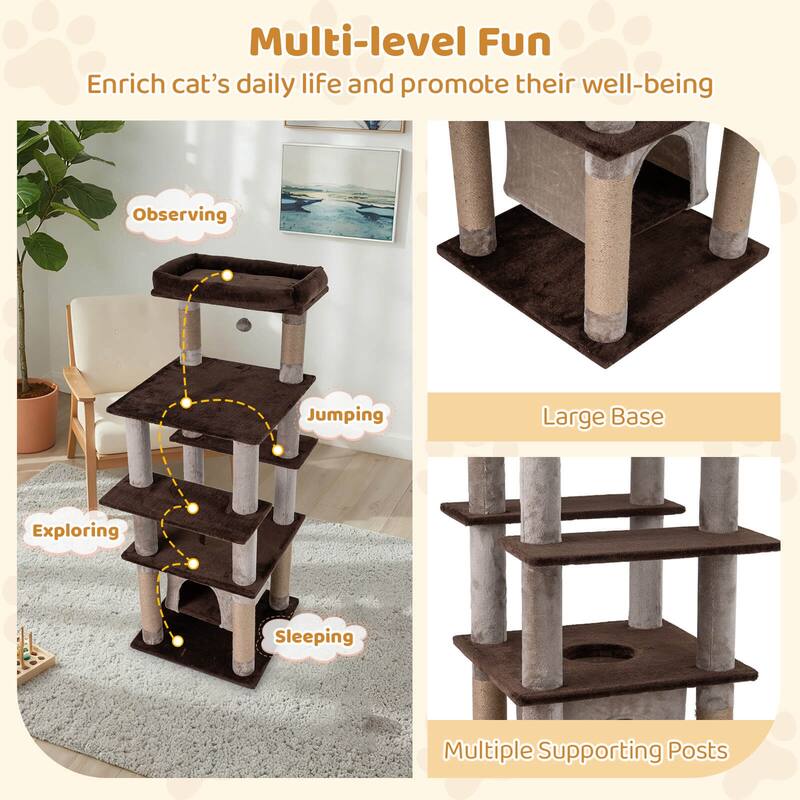 Costway Large Multi-level Cat Tree 58" Tall Cat Tower with Swaying - See Details
