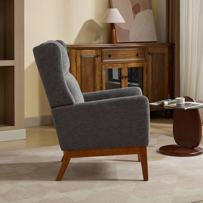 26.18" Wide Accent Chair,Polyester Blend High Back Reading Chair ,Upholstered Armchair Club Chair,Single Sofa with Wood Legs