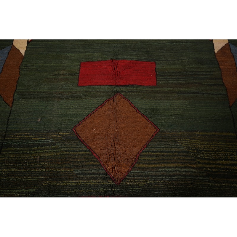 Green Geometric Gabbeh Persian Area Rug Hand-Knotted Wool Carpet - 6'5"x 10'2"
