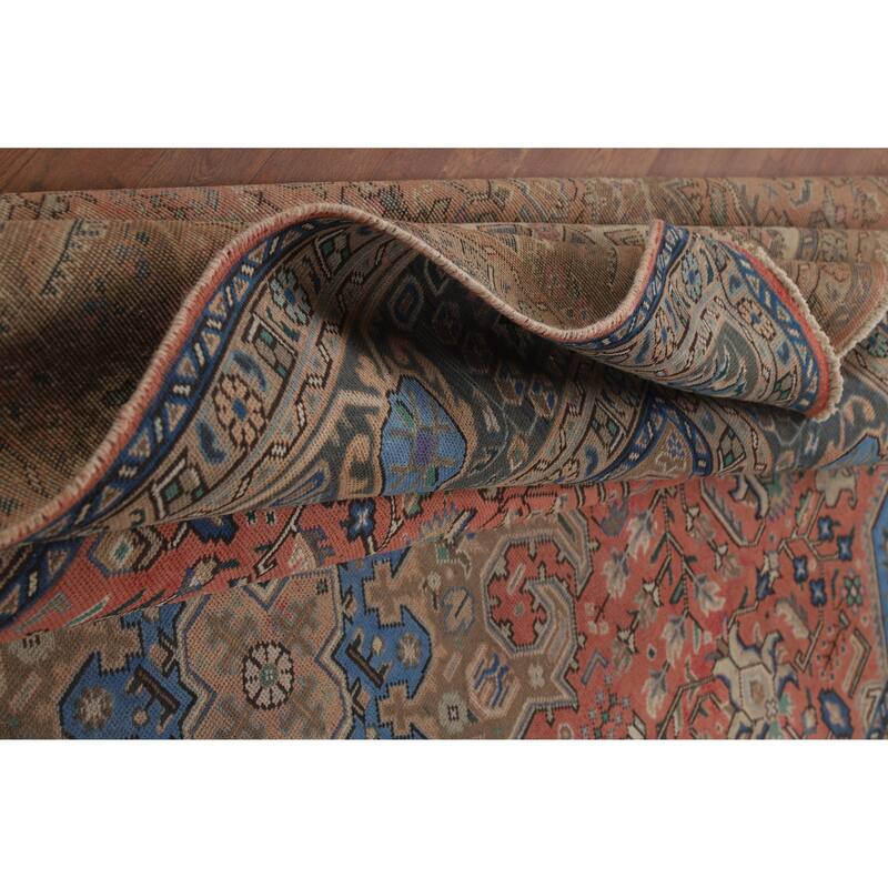 Pink Geometric Tabriz Persian Vintage Rug Hand-Knotted Wool Carpet - 9'8" x 12'11"