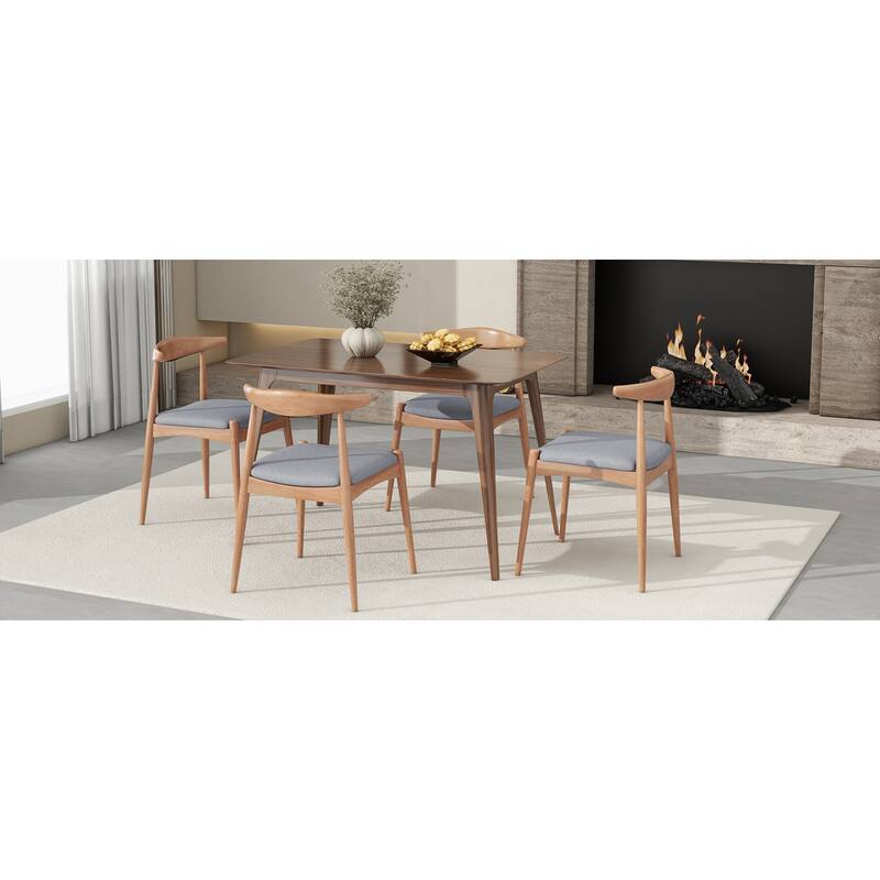 Roomfitters Set of 2 Solid Rubberwood Dining Chairs with Arched Ergonomic Backrest and Padded Cushions, Natural & Gray