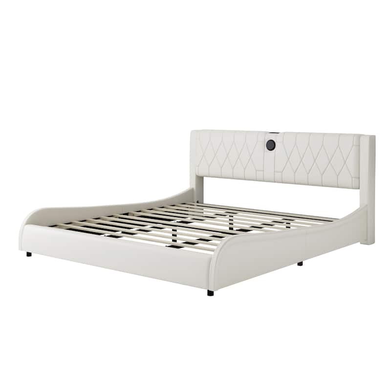 Luxurious Faux Leather Upholstered Platform Bed with Thickened Headboard, Bluetooth Speakers & RGB Lights, No Box Spring Needed