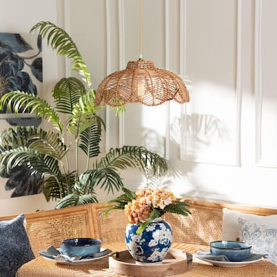 Neorah Natural Rattan Pendant Lampshade - Coastal Boho Ceiling Light Cover with Handcrafted Petal Shape