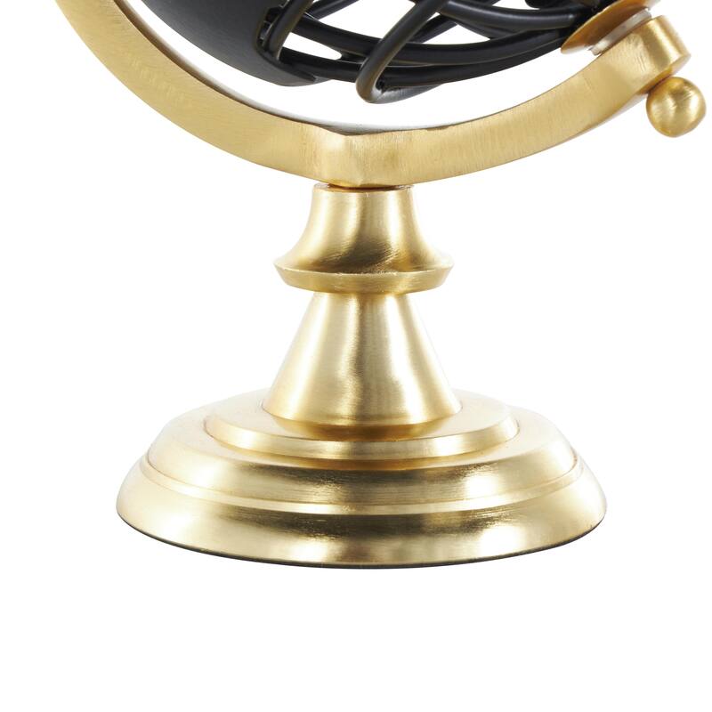 Aluminum Metal Open Framed Globe with Wire Exterior and Gold Base - Black - Roche River Decor