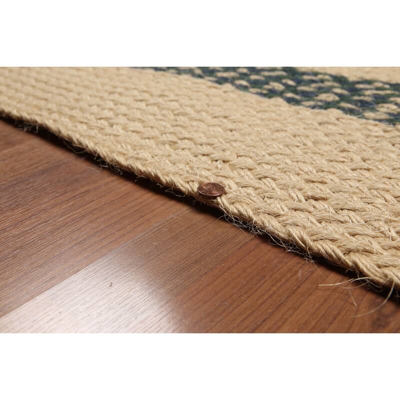 Hand Made Natural Sisal,Blue Braided Sea Grass Modern Oriental Area Rug (4x6) - 4'1" x 6'2"
