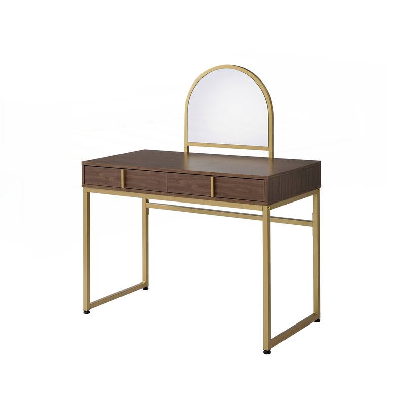 Coleen Walnut & Gold Finish Vanity Desk - Walnut