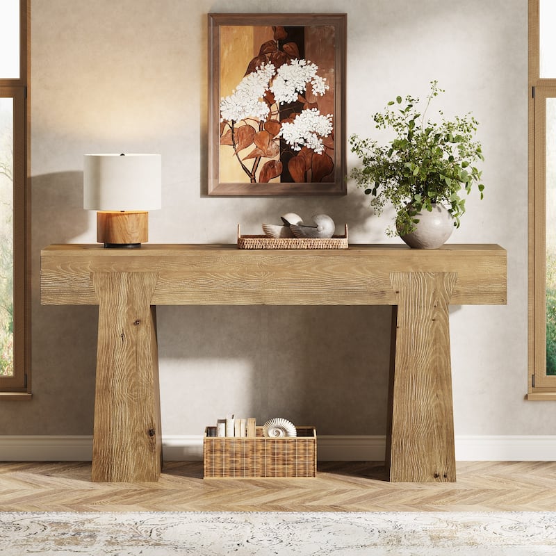 Solid Wood Entryway Console Table, Sofa Behind Table, Living Room Hallway Foyer Accent Table