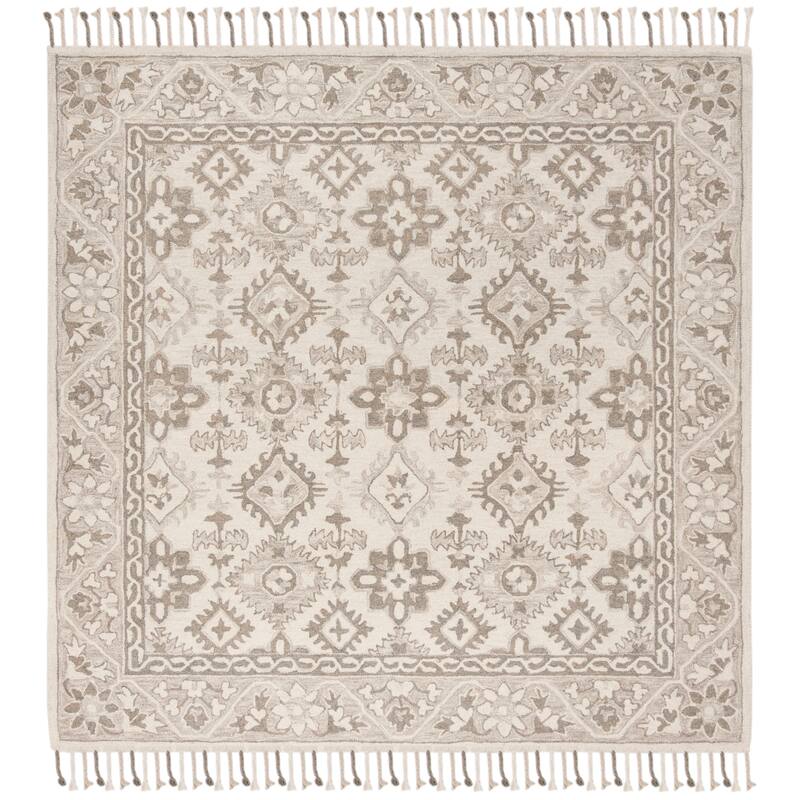 SAFAVIEH Handmade Aspen Fortunee & Eclectic Floral & Botanical - 7' x 7' Square - Light Grey/Grey - Square/Runner