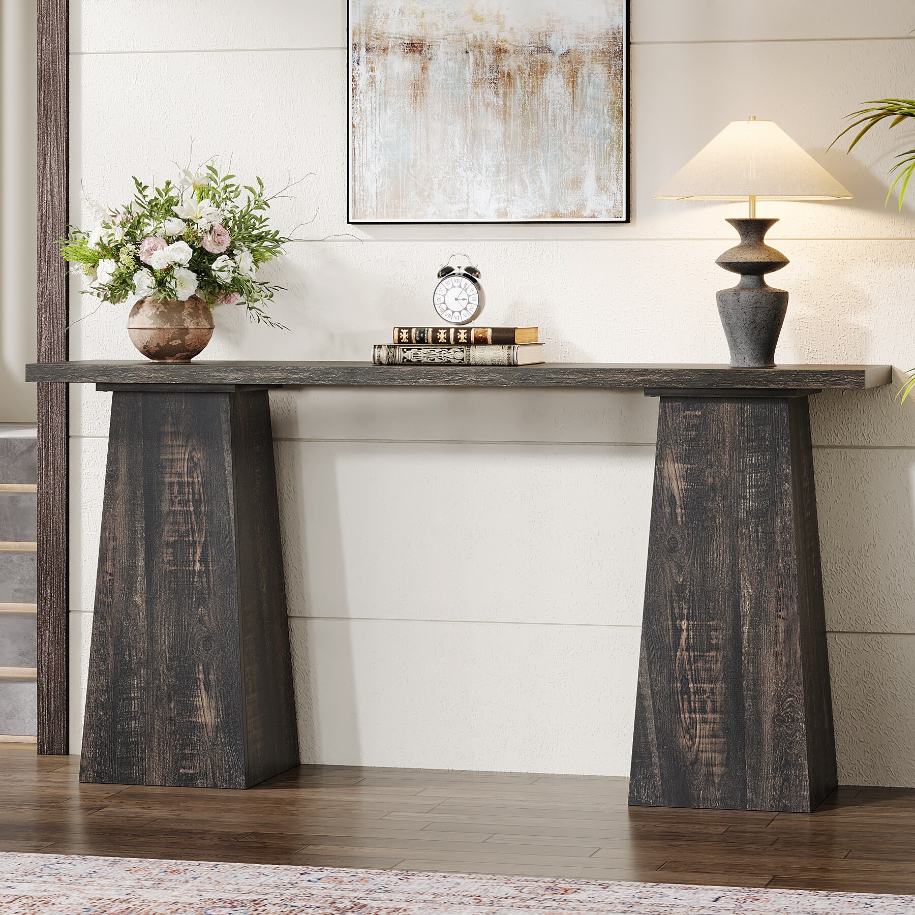 Tall sofa table with stools sale