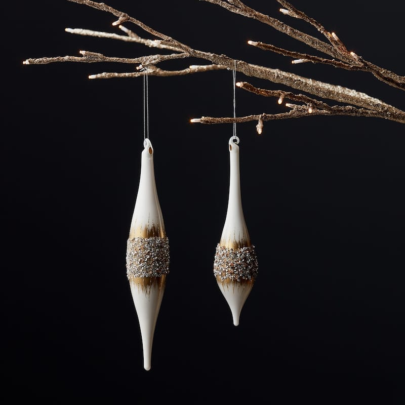 Sequin Christmas Finial Drop Ornaments 10.75" 270mm White Gold 12ct