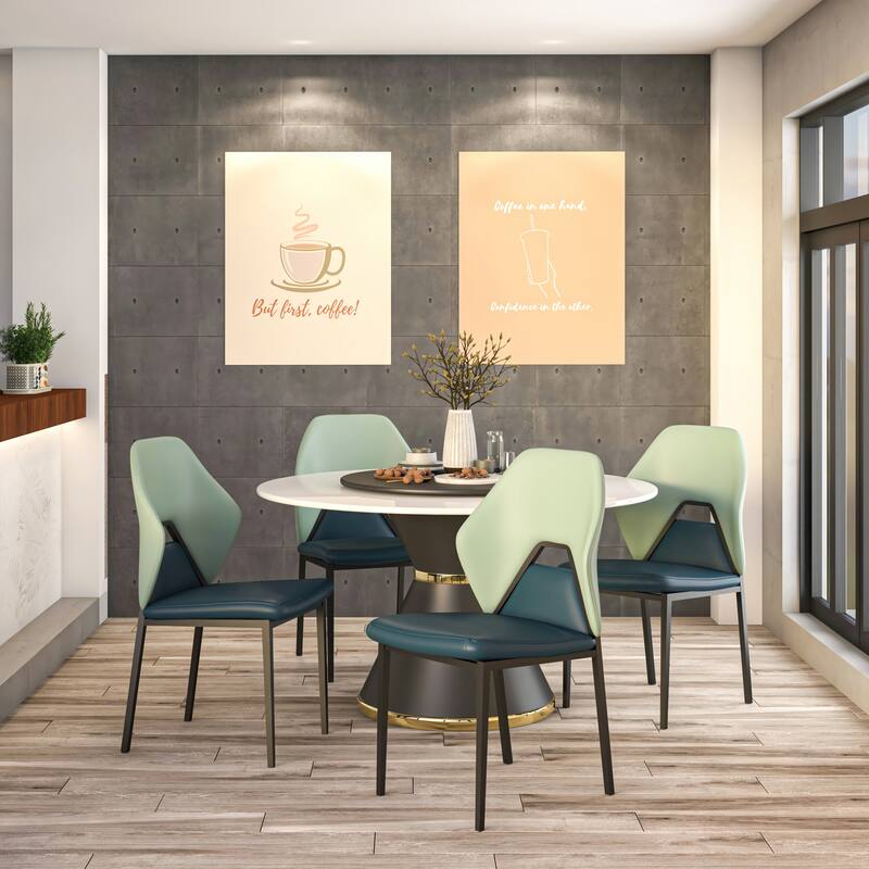 Eclat 2-Piece Leather Dining Chair in Black Iron Modern Accent Kitchen Side Chair