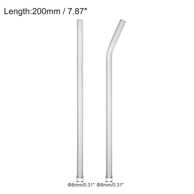 Reusable Straws Glass Straw, 2pcs 8"x8mm with Cleaning Brush and Box